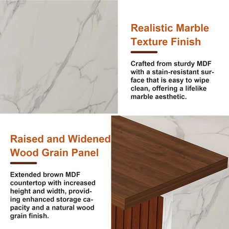 Modern Rectangular Kitchen Island With Marble Look LED Lighting - Omega Lifestyles