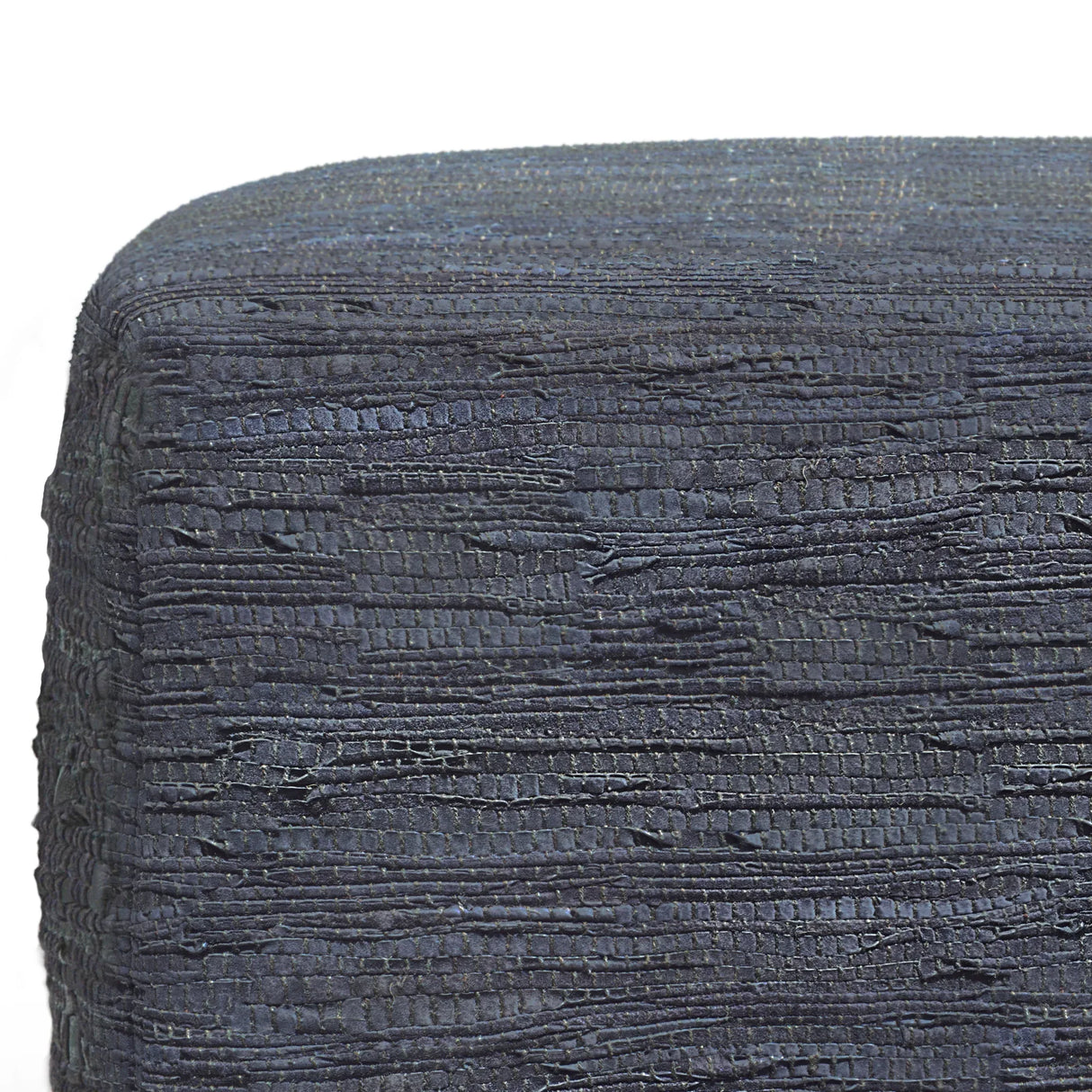 Dark Blue Genuine Buffalo Leather Square Pouf Seat - Omega Lifestyles