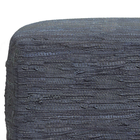 Dark Blue Genuine Buffalo Leather Square Pouf Seat - Omega Lifestyles