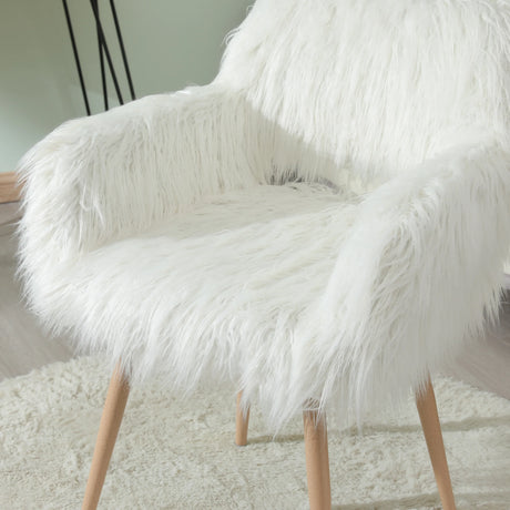White Faux Fur Upholstered Side Dining Chair With Metal Legs - Omega Lifestyles