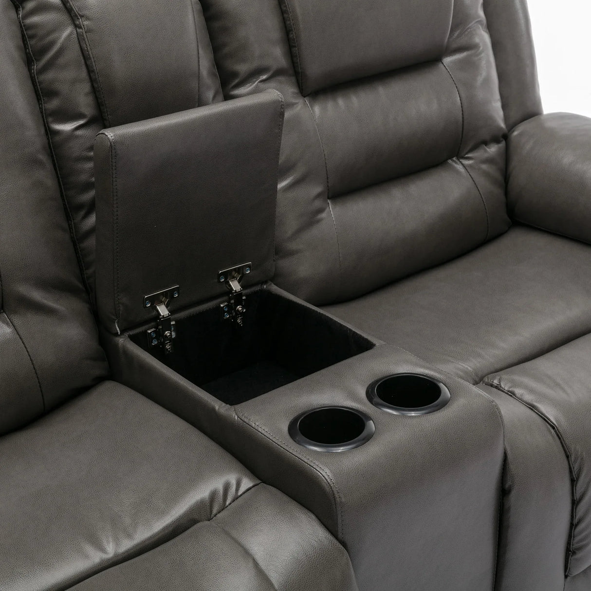 Grey Manual Recliner Chair With Storage Box And Cup Holders - Omega Lifestyles