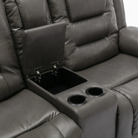 Grey Manual Recliner Chair With Storage Box And Cup Holders - Omega Lifestyles