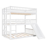 Full Triple Solid Wood Bunk Bed With Slide And Ladders - Omega Lifestyles
