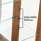 Lighted Oak Curio Cabinet With Adjustable Tempered Glass Shelves - Omega Lifestyles