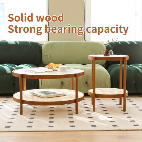 Modern Farmhouse Solid Wood Round Coffee Table - Sleep Galleria