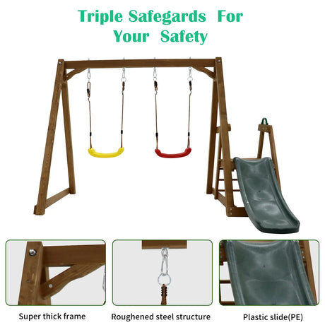 Solid Wood Outdoor Swing Set With Slide And Ladder - Omega Lifestyles