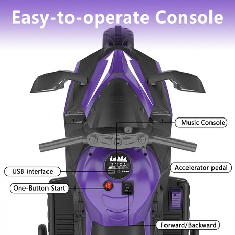 12V Violet Kids Electric Motorcycle With Bluetooth Music - Omega Lifestyles