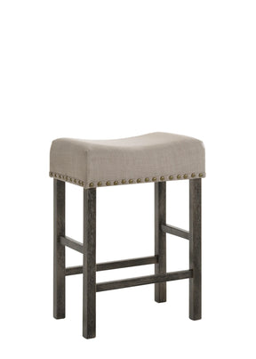 Set of 2 Tan Linen Gray Synthetic Wood Counter Height Stools - Omega Lifestyles