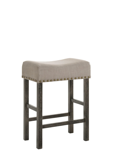 Set of 2 Tan Linen Gray Synthetic Wood Counter Height Stools - Omega Lifestyles