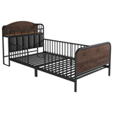 Twin Metal Platform Bed Frame With Upholstered Headboard And LED Light - Omega Lifestyles