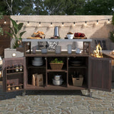 Farmhouse Solid Fir Wood Outdoor Bar Cart With Stainless Steel Top - Omega Lifestyles