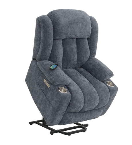 Blue Chenille Power Lift Recliner With Heating Massage - Omega Lifestyles