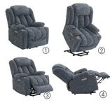 Blue Chenille Power Lift Recliner With Heating Massage - Omega Lifestyles