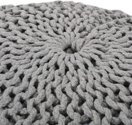 Knitted Cotton Round 20-Inch Grey Pouf - Omega Lifestyles