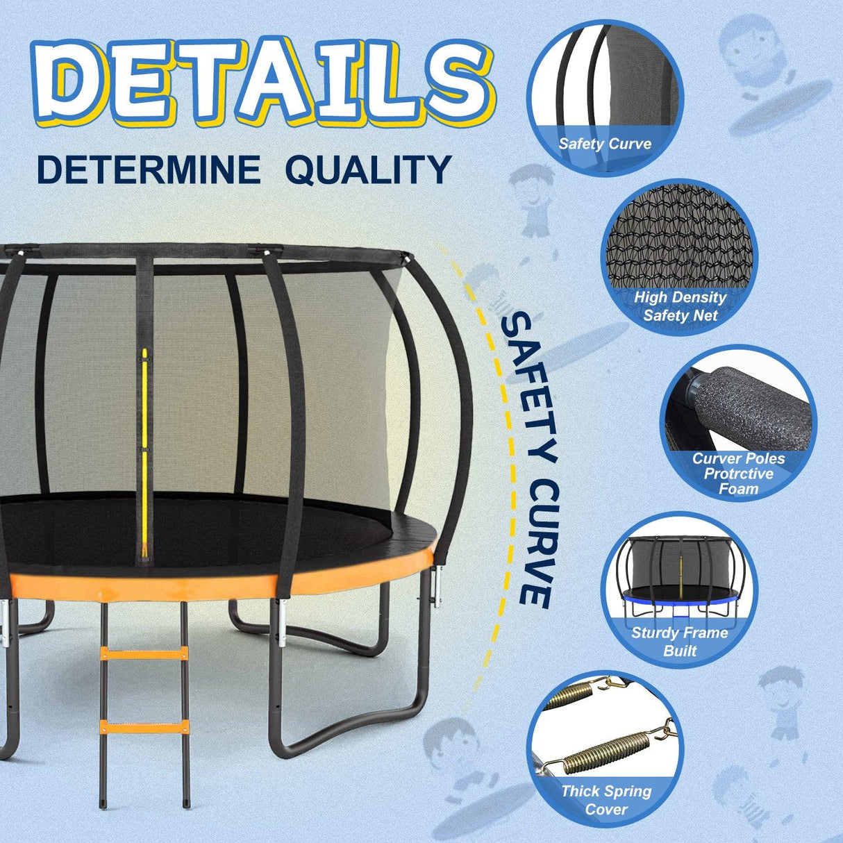 12-Foot Outdoor Metal Frame Kids Safety Trampoline - Omega Lifestyles