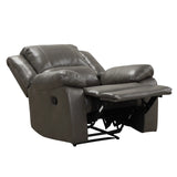 Transitional Gray Leather Pillow Top Arms Glider Recliner - Omega Lifestyles