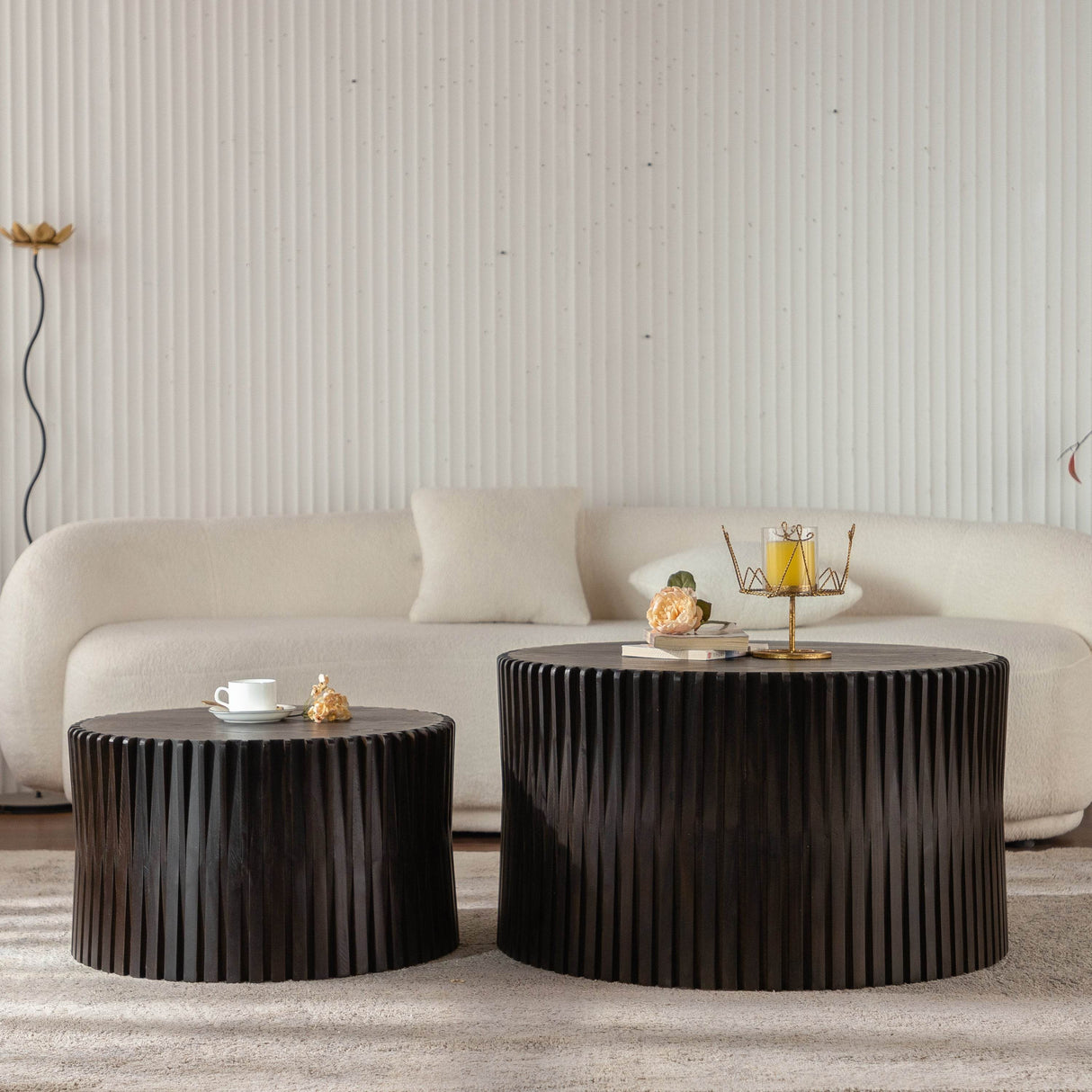 2-Piece Vintage Solid Wood Round Coffee Table Set - Sleep Galleria
