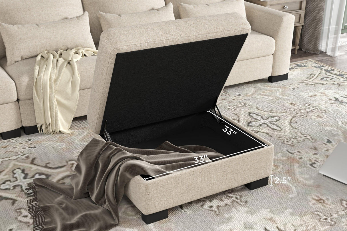 Beige Modular L-Shaped 5-Seat Foam Cushion Sofa With Ottoman - Omega Lifestyles