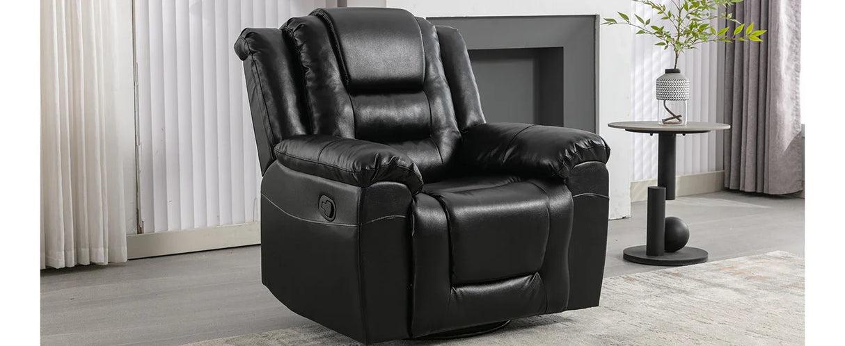 Manual Rocking 360-Degree Swivel Recliner Chair With PU Upholstery - Omega Lifestyles