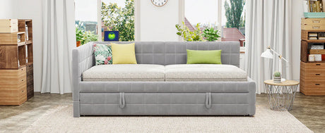 Full Upholstered L-Shaped Daybed With Twin Trundle USB Ports - Omega Lifestyles