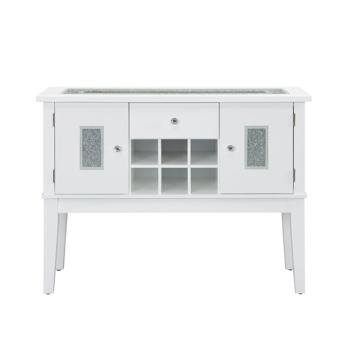 Contemporary White High Gloss Synthetic Wood Server Cabinet - Omega Lifestyles