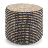 Round Braided Jute Pouf Black Fabric Accent Stool - Omega Lifestyles