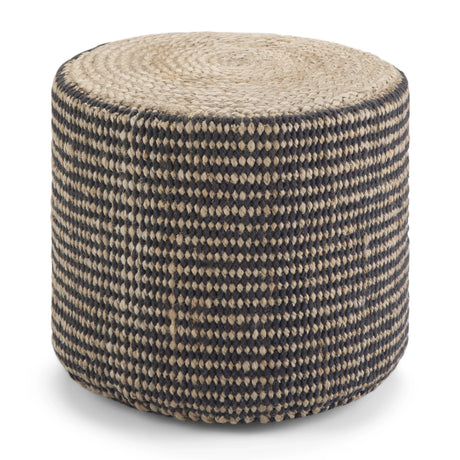 Round Braided Jute Pouf Black Fabric Accent Stool - Omega Lifestyles