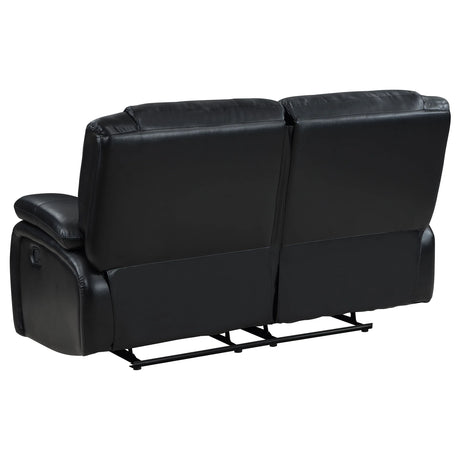 Black Upholstered Manual Reclining Loveseat With Pillow Arms - Omega Lifestyles