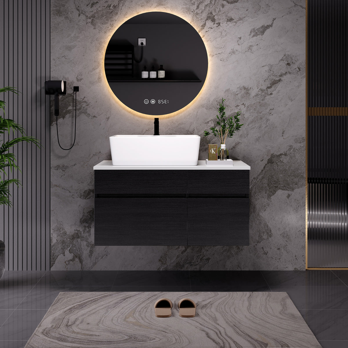 Floating Wall-Mounted Bathroom Vanity With Ceramic Sink