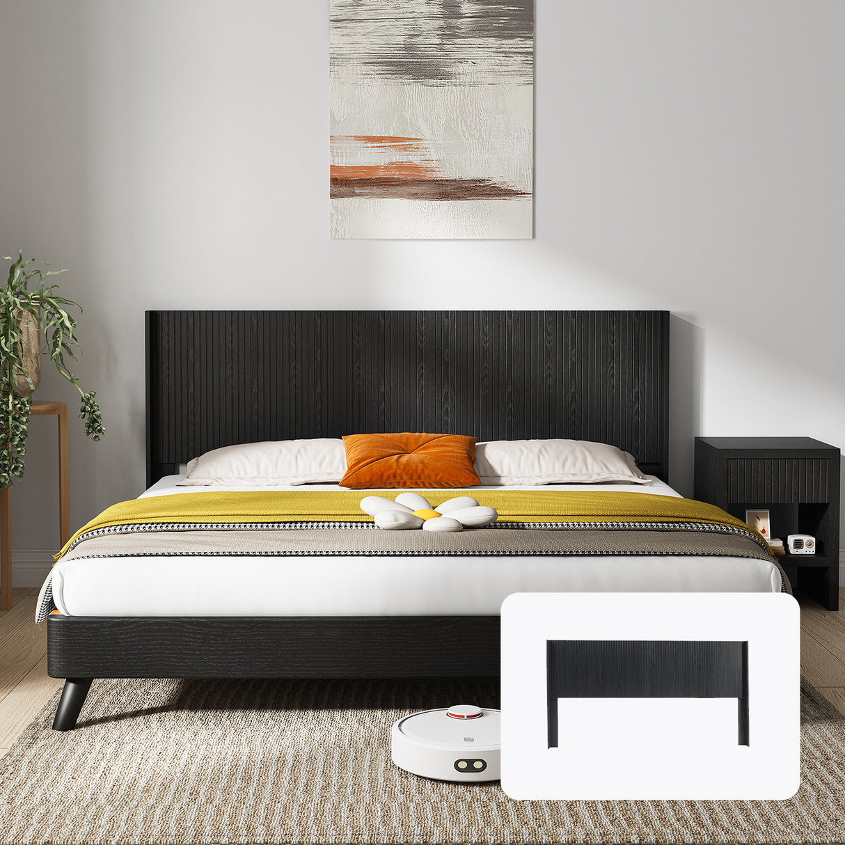 Queen Solid Wood Modern Farmhouse Fluted Panel Headboard