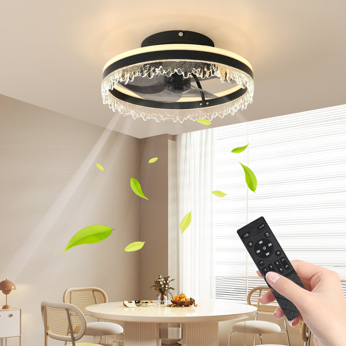 Modern Black LED Ceiling Fan With Dimmable Light