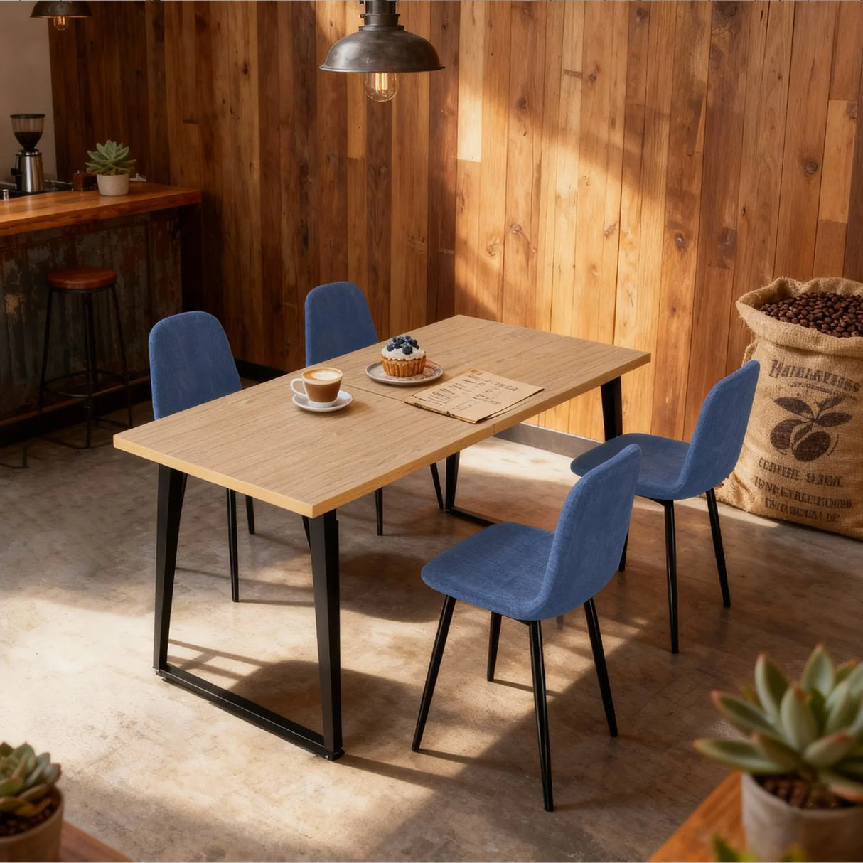 Farmhouse Industrial Dining Table With 4 Chairs - Omega Lifestyles