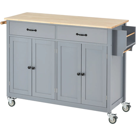 Kitchen Island Cart Solid Wood Top Four Door Cabinet - Omega Lifestyles