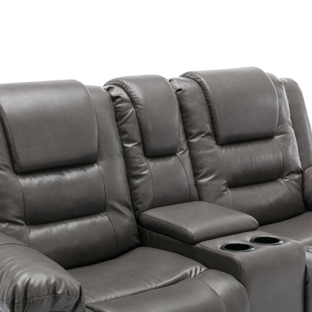Grey Manual PU Upholstered Home Theater Recliner Chair Set - Omega Lifestyles