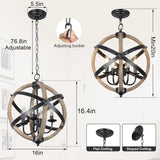 Farmhouse 4-Light Height Adjustable Wood Metal Chandelier - Omega Lifestyles