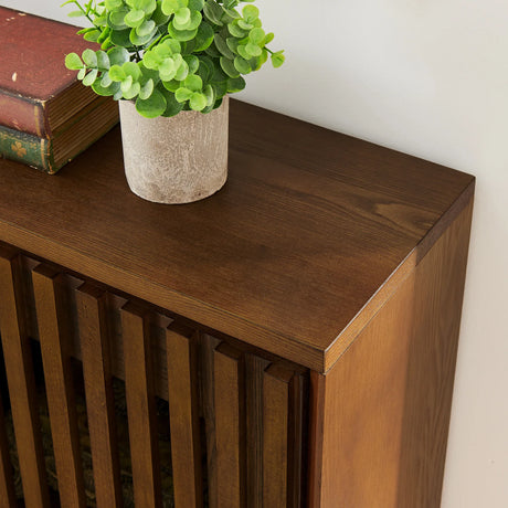 Mid Century Modern Fluted Walnut Solid Wood Sideboard Cabinet - Omega Lifestyles