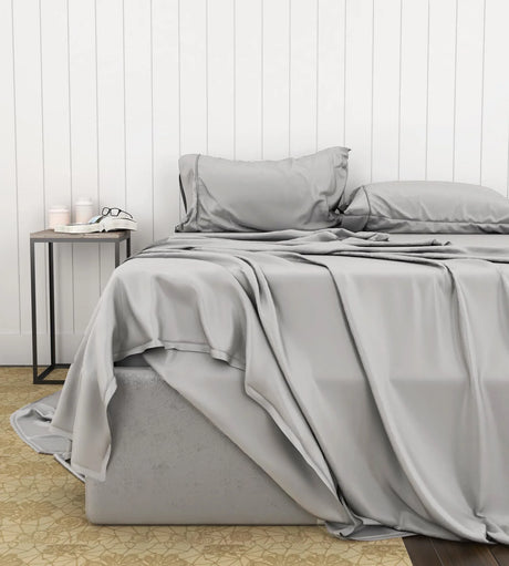 Twin Long Soft Bamboo Cotton Sheet Set Light Gray - Omega Lifestyles