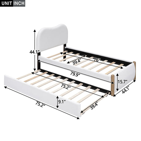 Twin Upholstered Platform Bed Frame With Trundle White - Omega Lifestyles