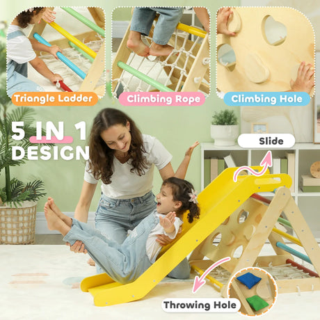 5-in-1 Wooden Pikler Triangle Climber Toddler Gym - Omega Lifestyles