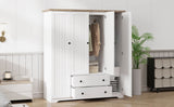 4 Door White Solid Wood MDF Wardrobe Armoire - Omega Lifestyles