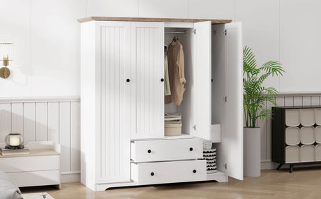 4 Door White Solid Wood MDF Wardrobe Armoire - Omega Lifestyles