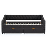 Twin Upholstered Tufted Linen Daybed With Drawers - Omega Lifestyles