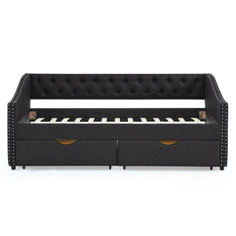 Twin Upholstered Tufted Linen Daybed With Drawers - Omega Lifestyles