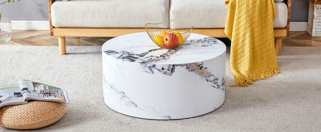 12-Inch White Patterned Cylindrical MDF Coffee Table - Omega Lifestyles