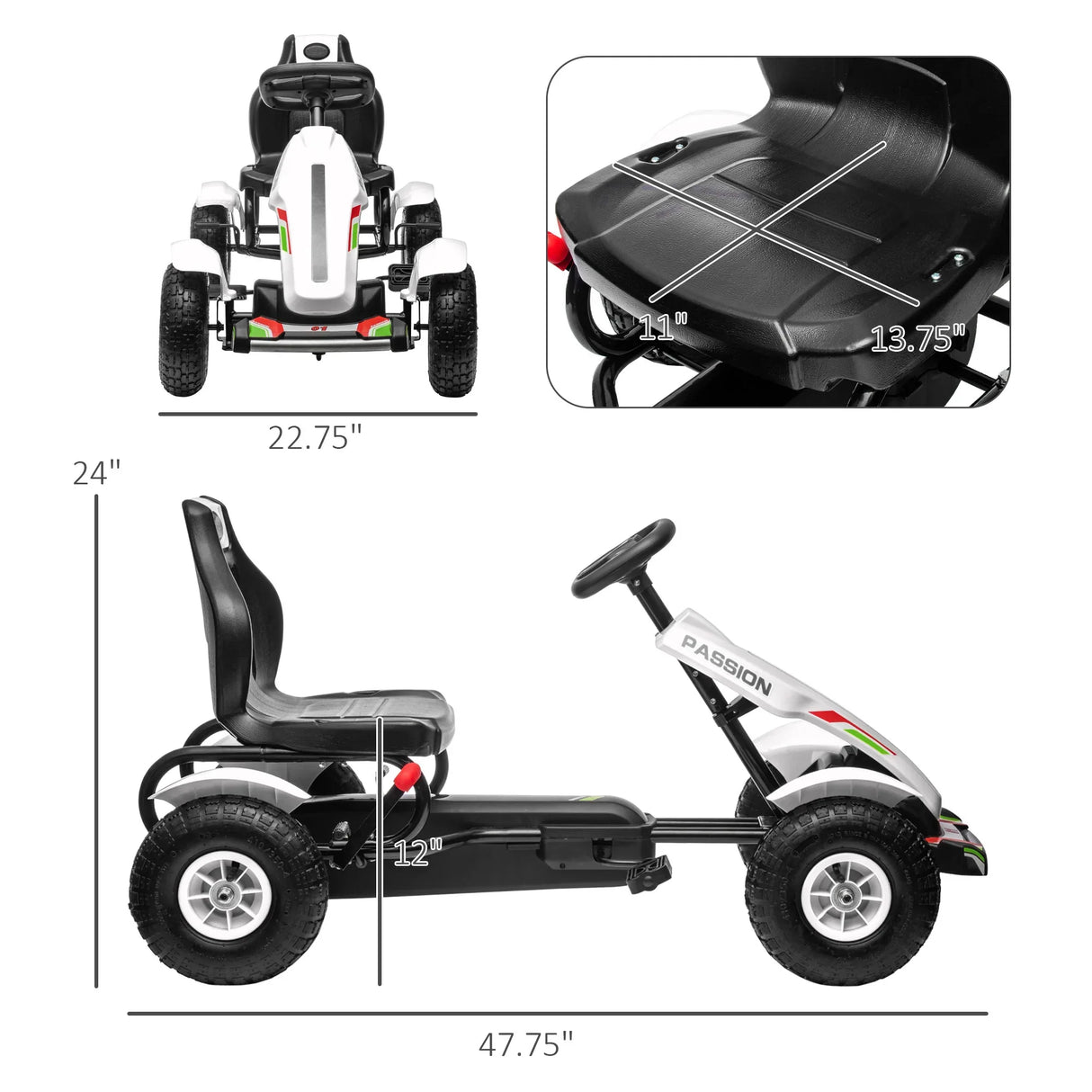 Kids Pedal Go Kart With Adjustable Seat Handbrake - Omega Lifestyles