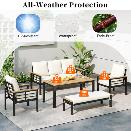 5-Piece Acacia Wood Iron Frame Patio Furniture Set - Omega Lifestyles