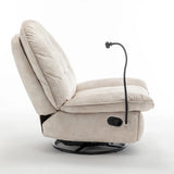 Modern Ivory Velvet Swivel Gliding Recliner Chair With Phone Holder - Omega Lifestyles