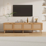 70-Inch Modern Natural Wood TV Stand With Rattan Doors - Omega Lifestyles
