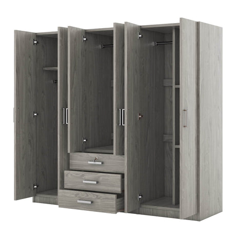 6-Doors Modern Gray Wooden Wardrobe Storage Cabinet - Omega Lifestyles