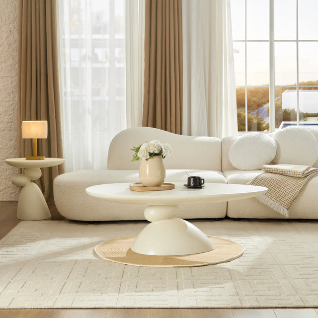 Minimalist Milk White Fiberglass Oval Coffee Table - Omega Lifestyles
